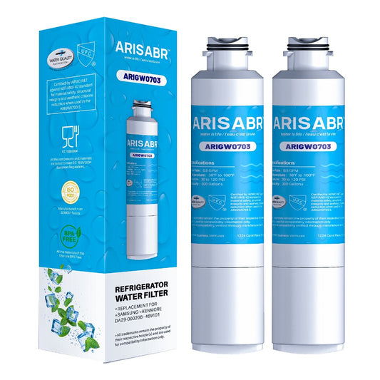 Material: BPA-Free, Food-Grade and Carbon Fibre
Certification: IAPMO and NSF
Product Benefits: Reduces Chlorine, Removes Mercury, Reduces Herbicides, Reduces Pesticides, Removes Odour, Removes Lead
Brand: ARISABR
Unit Per Order: 2
Compatible With: Samsung HAF-CIN HAF-CIN/EXP HAF-CINEXP HAFCIN DA29-00020A DA2900020A DA2900020B DA29-00020B DA29-00019A DA2900019A DA-97-08006A DA-97-08006B Kenmore 46-9101 469101 9101 RWF0700A. Please see product details for more.
