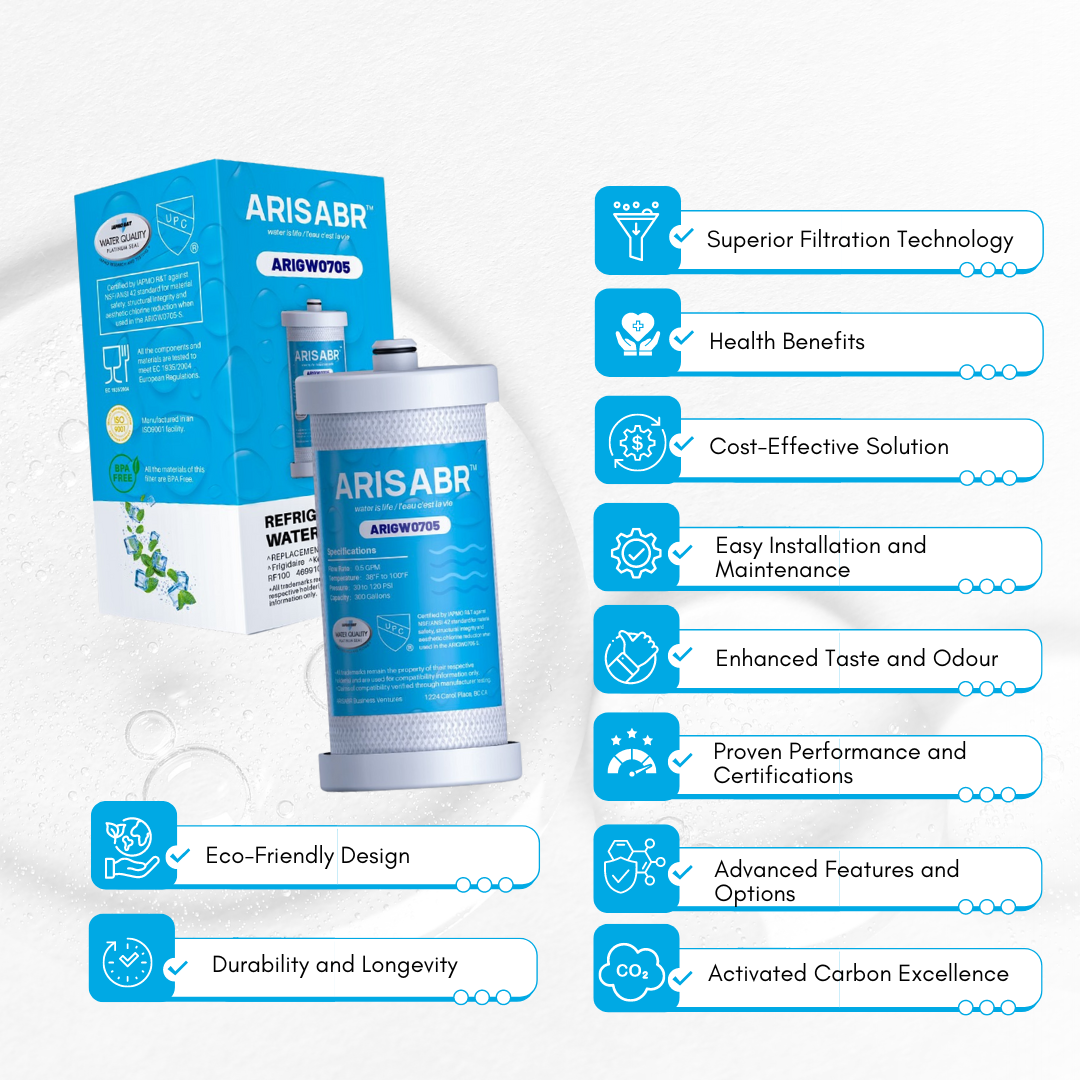 ARISABR Refrigerator Water Filter Replacement Cartridge, Natural Coconut Activated Carbon Compatible for WF1CB, WFCB, RG100, NGRG2000, WF284, 9910, 469906, 469910 Fridge Water Filter, RWF2300A, (2pack)