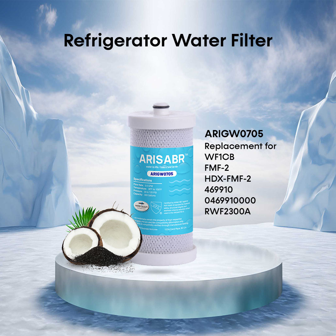 ARISABR Refrigerator Water Filter Replacement Cartridge, Natural Coconut Activated Carbon Compatible for WF1CB, WFCB, RG100, NGRG2000, WF284, 9910, 469906, 469910 Fridge Water Filter, RWF2300A, (2pack)